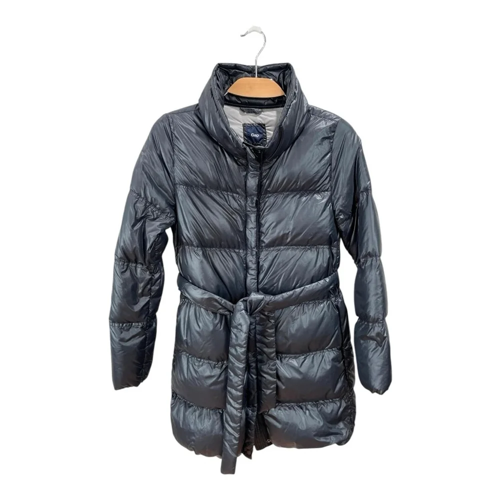* Gap Belted Black Quilted Duvet Down Puffer Coat Size M